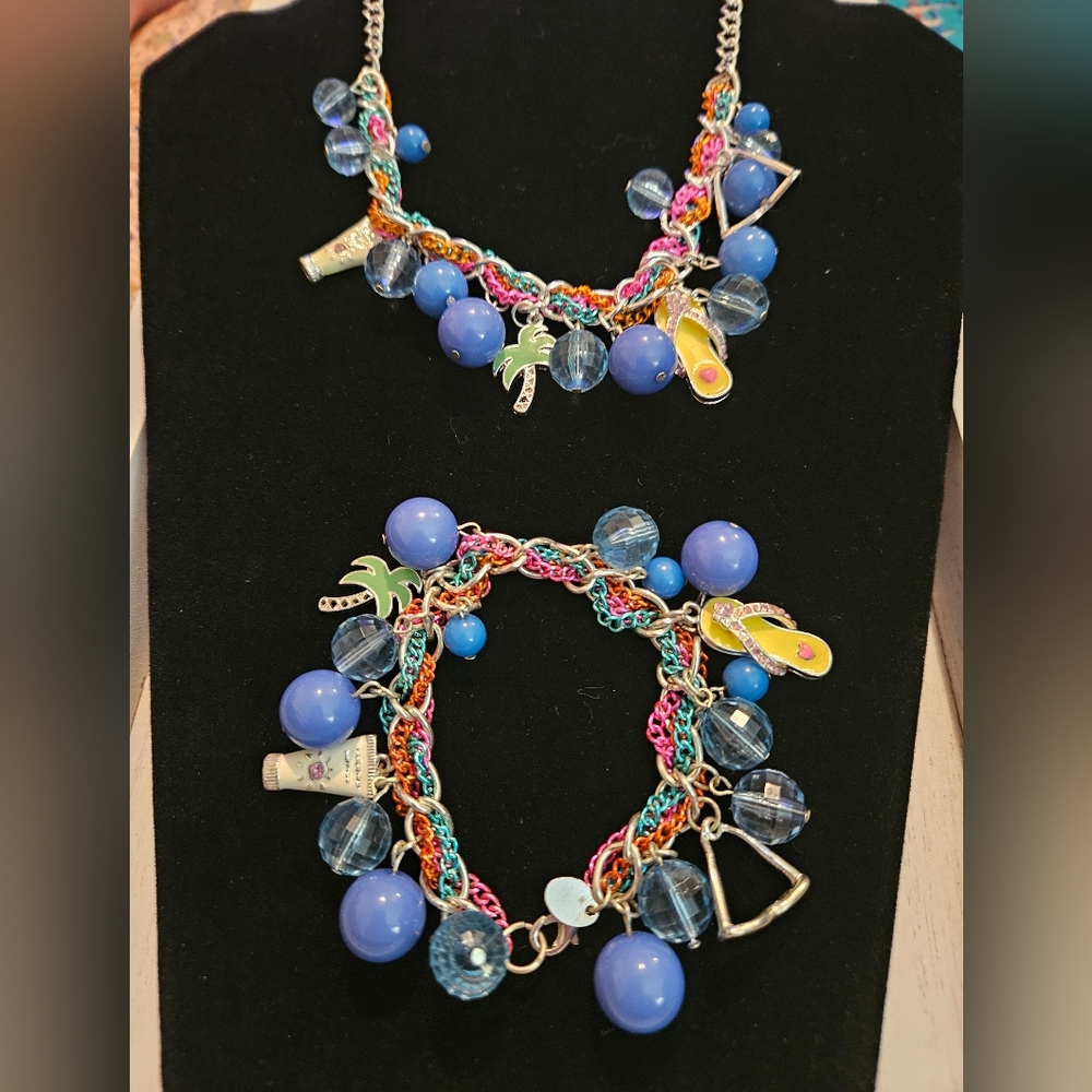 Tropical Beach Colorful Charm Necklace and Bracelet Set